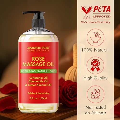 MAJESTIC PURE Rose Massage Oil for Massage Therapy - Refreshing, and Relaxing - Natural Oils - for All Skin Types - Men and Women - 8 fl oz - Thumbnail 6