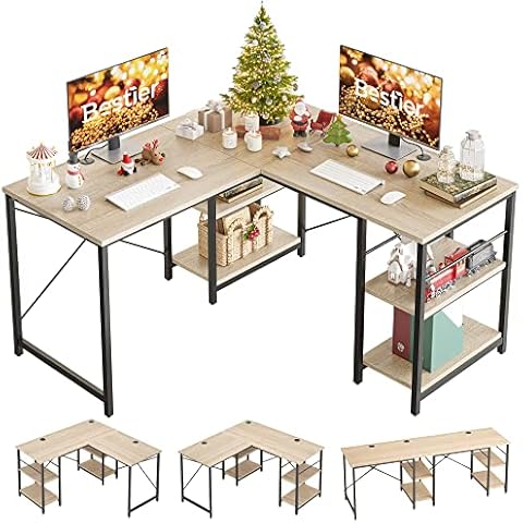 Bestier L Shaped Desk with Shelves Cover