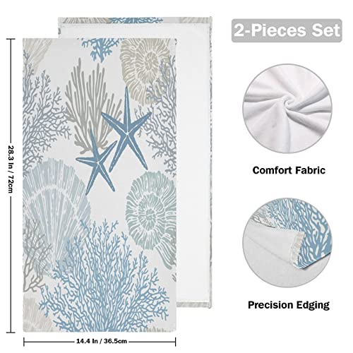 Shustary 2 Pack Beach Theme Hand Towels For Bathroom,Coastal Blue Grey Starfish Seashell Coral Ocean Marine Soft Absorbent Kitchen Towels Decorative Hand Bath Towels For Shower,Face,Gym,Spa 14"X28" #TOP1