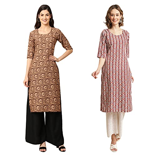Image of Pinkmint Women's Crepe Digital Print Straight Kurta [Pack of 2]