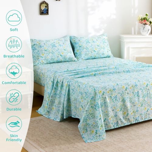 Image of Mooreeke Cozy Floral Leaf Microfiber Printed Full Sheet Set