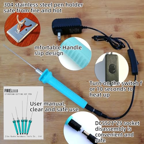 Hot Wire Pen, Electric Hot Wire Cutter Pen 10cm, Styrofoam Cutting Hot Pen Hot Wire Cutting Pen for Amateur DIY Heat Cutting Engraving Pen, Art Making, Foam Carving (blue, 100mm) - Image 4