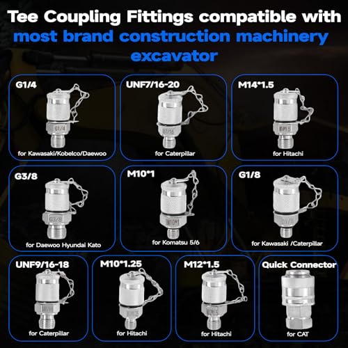 Image of 10 Pcs Test Connector Hydraulic Pressure Gauge Tee Coupling Fittings, Hydraulic Test Coupling Kit for Construction Machinery Excavator