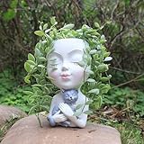 Ctznxiy Face Planter Pot Head Planter - Cute Lady Face Hugging a Cat Plant Pots for Indoor and Outdoor Plants, Resin Succulent Planters with Drainage Hole，DIY Gifts for Family and Friends
