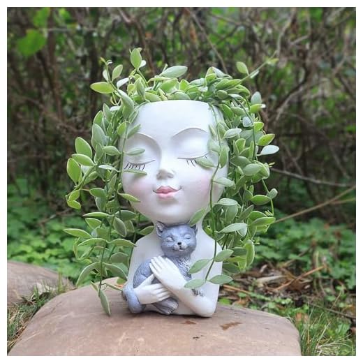 Face Planter Pot Head Planter - Cute Lady Face Hugging a Cat Plant Pots for Indoor and Outdoor Plants, Resin Succulent Planters with Drainage Hole，DIY Gifts for Family and Friends