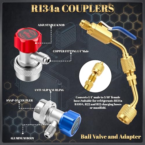 Tellegloww for R32 R454b A2L R22 R410a 134a Refrigerant HVAC A2L Analog Manifold Gauge Set with Hose Kit, 4 Refrigerant Angled Compact Ball Valve and 2 R410a Adapter 2 R454b Adapter by Tellegloww - Used condition - Image 5