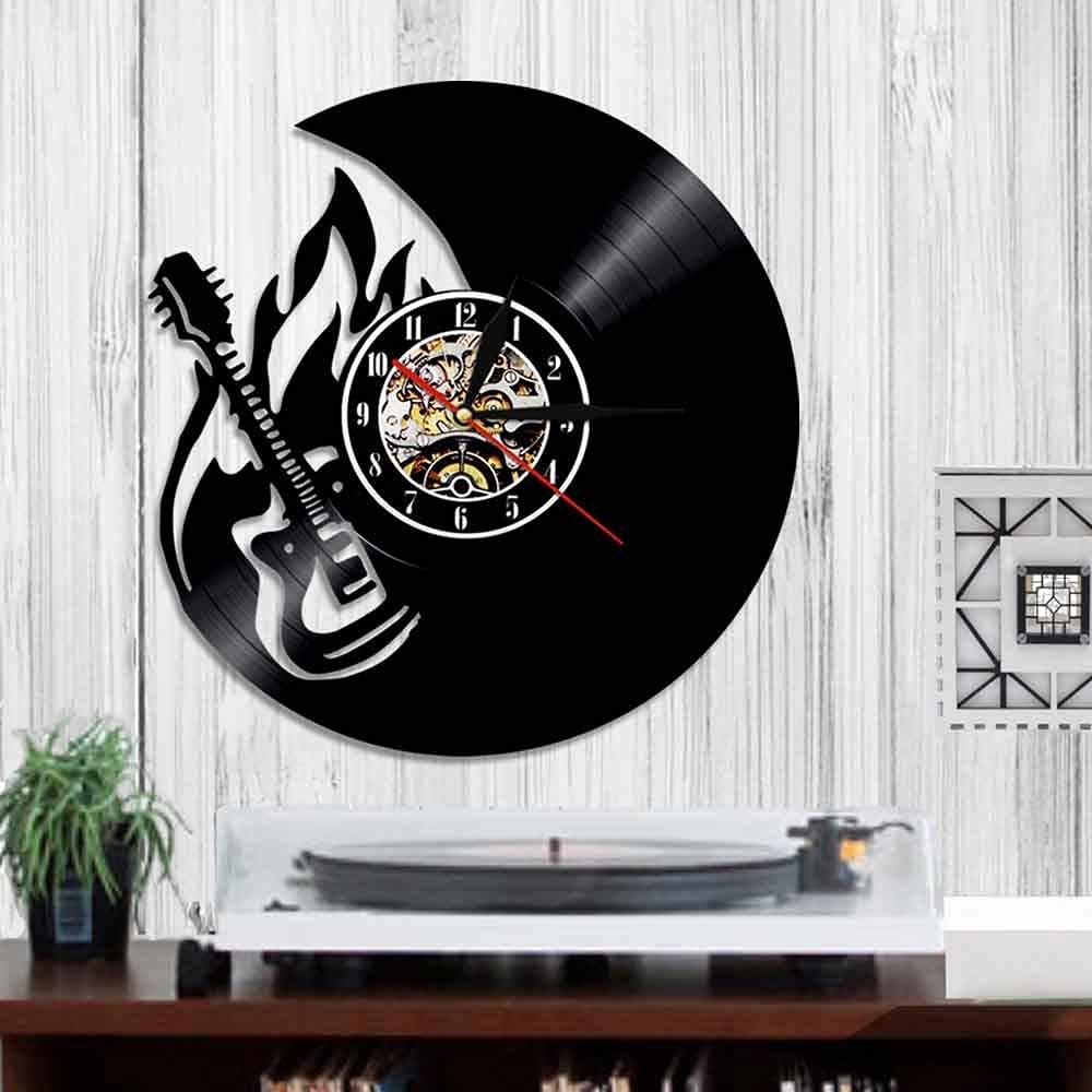 Orologio da Parete in Vinile con LED, Musica Rock, Chitarra Rock Band Musica Arte silenziosa, Decorazioni per la casa, miglior Regalo per Lui e per lei - Uomo, Donna, Fidanzato e Fidanzata
