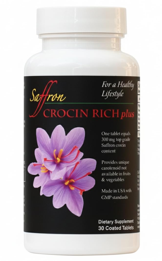 CROCIN RICH Plus – Brain & Memory Support Supplement with 25mg High Purity Crocin, the Clinically Studied Compound Behind Saffron’s Health Benefits | Focus, Mood, Sleep & Vitality Formula – 30 Tablets