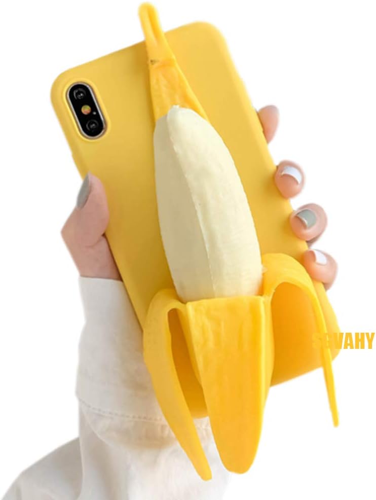 SGVAHY Capa fofa para iPhone 7 Plus, desenho animado 3D banana capa  traseira de silicone TPU macio descompressão fina à prova de choque capa  protetora para iPhone 8 Plus (Banana A, iPhone