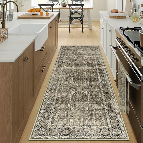 HUGEAR Vintage Waschbarer Teppich im Eingangsbereich 60x90cm Braun fußmatte badezimmerteppich Weich rutschfest Retro Kleiner Tepich Kurzflor Bad Schlafzimmer Carpet Bedroom Akzent Braun 60 x