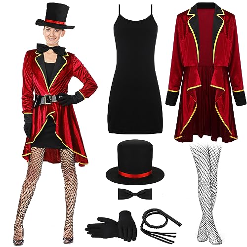 Mepase 7 Pcs Women Circus Ringmaster Costume Include Tailcoat Jac...