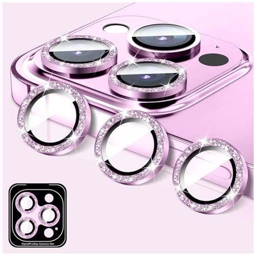 LucBuy Camera Lens Protector Compatible for iPhone 12 Pro, Glitter 9H Tempered Glass Camera Cover Film Stickers, Automatic-Alignment Individual Metal Rings Shiny Phone Accessories
