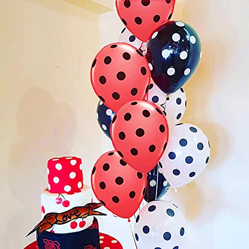 Saitec 60 Pcs Ladybug Balloon Red Polka Dot Balloons，Black Polka Balloons, White Polka Balloons Ladybug Balloons For Ladybug Birthday Party, Ladybug Party Decorations, Ladybug Party Supplies #TOP3