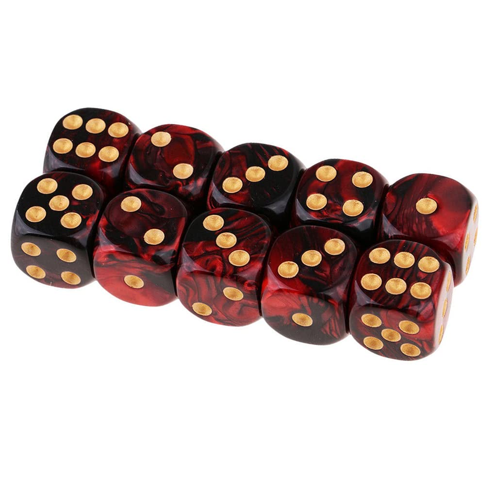 Yiotfandoll 10PCS Polyhedral Dice D6 Dice 16mm Acrylic Dice Game Dice for RPG MTG DND Table Games (Red Black)