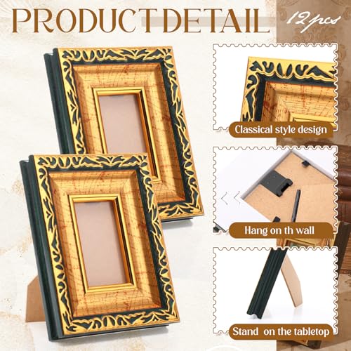 Image of 12 Pcs 2 x 3 Inch Black Gold Small Picture Frames Bulk Mini Vintage Antique Ornate Retro Baroque Photo Frames with Backboard for Wall Hanging Tabletop Home Decor Wedding Christmas Display