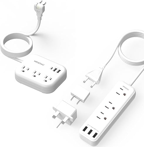 Adaptador de enchufe de viaje europeo, adaptador de enchufe de viaje internacional WRXDMC, tira de alimentación de 2 puntas, adaptador de salida