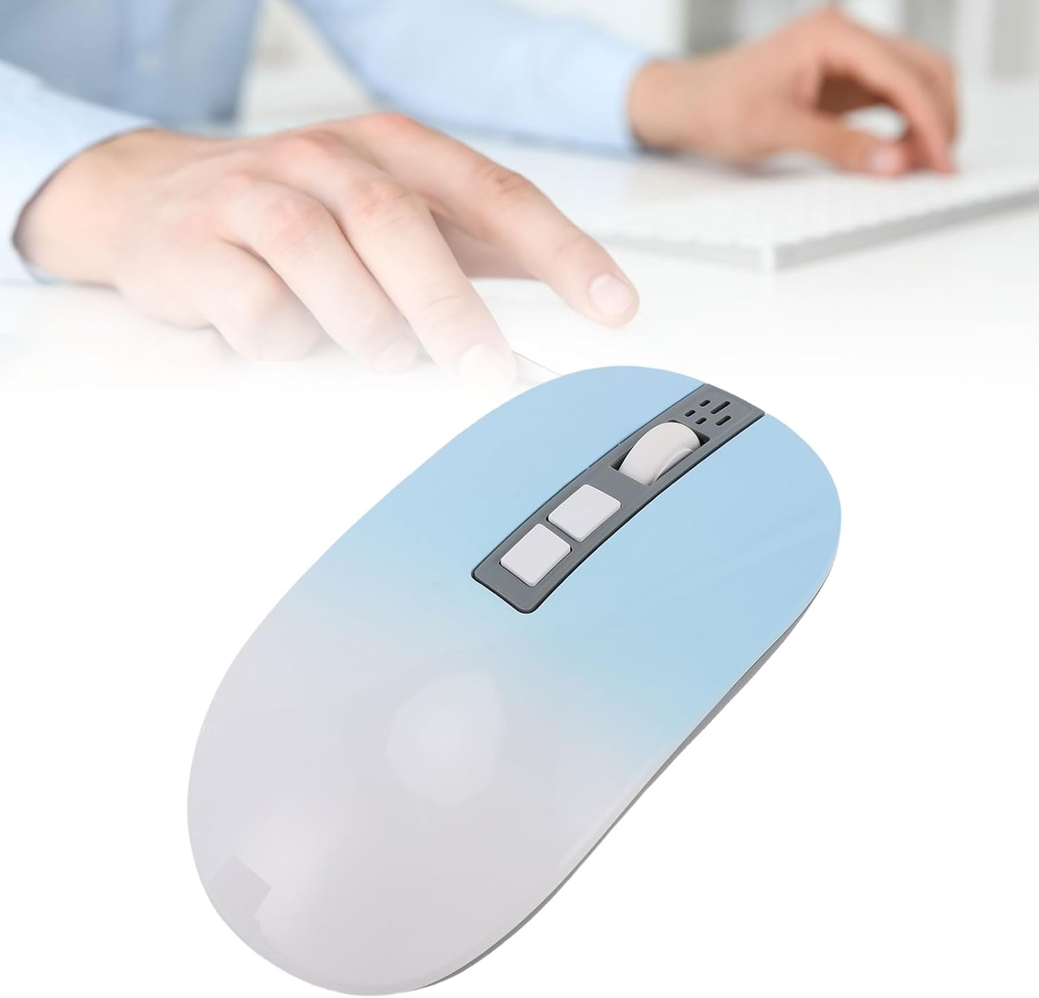 Sanpyl AI Mouse - Smart Voice Real Time Transcription Translation Summarization, Bluetooth Wireless Mouse, Rechargeable, with 5 Adjustable DPI Settings (800-4000) (Lake Blue)