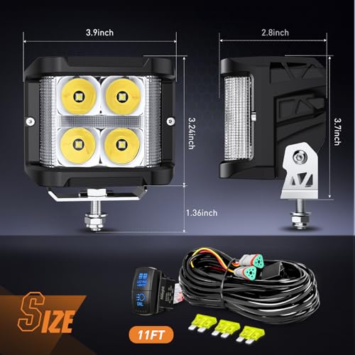 Image of Nilight Side Shooter LED Light Pods with Amber DRL 4 Inch 26 W Spot Flood Combo LED Cubes Light w / 16AWG Wiring Kit for Offroad Driving Fog Light Auxiliary Light on Truck ATV UTV