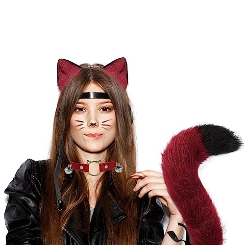 Tail and Ears Set Long Fox Tail Cosplay Faux Fur Furry Fox Wolf Tail Kit with Ears and Bells Collar for Anime Fancy Dress Party Halloween Christmas Dress Up Carnival Role Play - Image 2