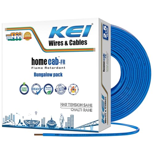 Image of KEI WIRES & CABLES Homecab 2.5 sqmm 1 Core 99.97% Pure Copper Conductor Flame Retardant House Wire PVC Insulated Cable for Domestic & Industrial Electrical Wiring (Blue, 180 Meters)