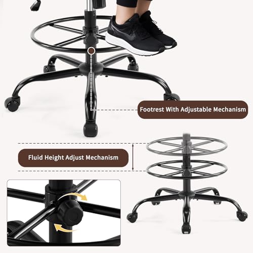 Karl home Drafting Chair Adjustable Height for Standing Desk, Flip-Up Armrests Tall Office Swivel Desk Chair with PU Upholstory, Ergonomic Lumbar Support, Adjustable Foot Ring, Khaki