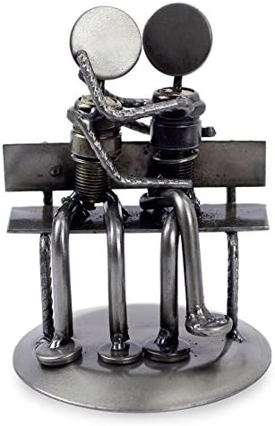NOVICA Recycled Auto Parts Romantic Metal Sculpture, 4.7" Tall 'Park Bench Sweethearts'