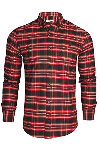 Chemise à carreaux tartan manches longues hommes coton col boutonné