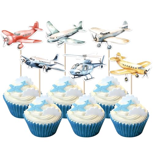 Rsstarxi 36 Pack Airplane Cupcake Toppers Travel Themed Party Decorations Aircraft Plane Cupcake Picks for Aviation Fighter Theme Baby Shower Birthday Party Cake Decorations