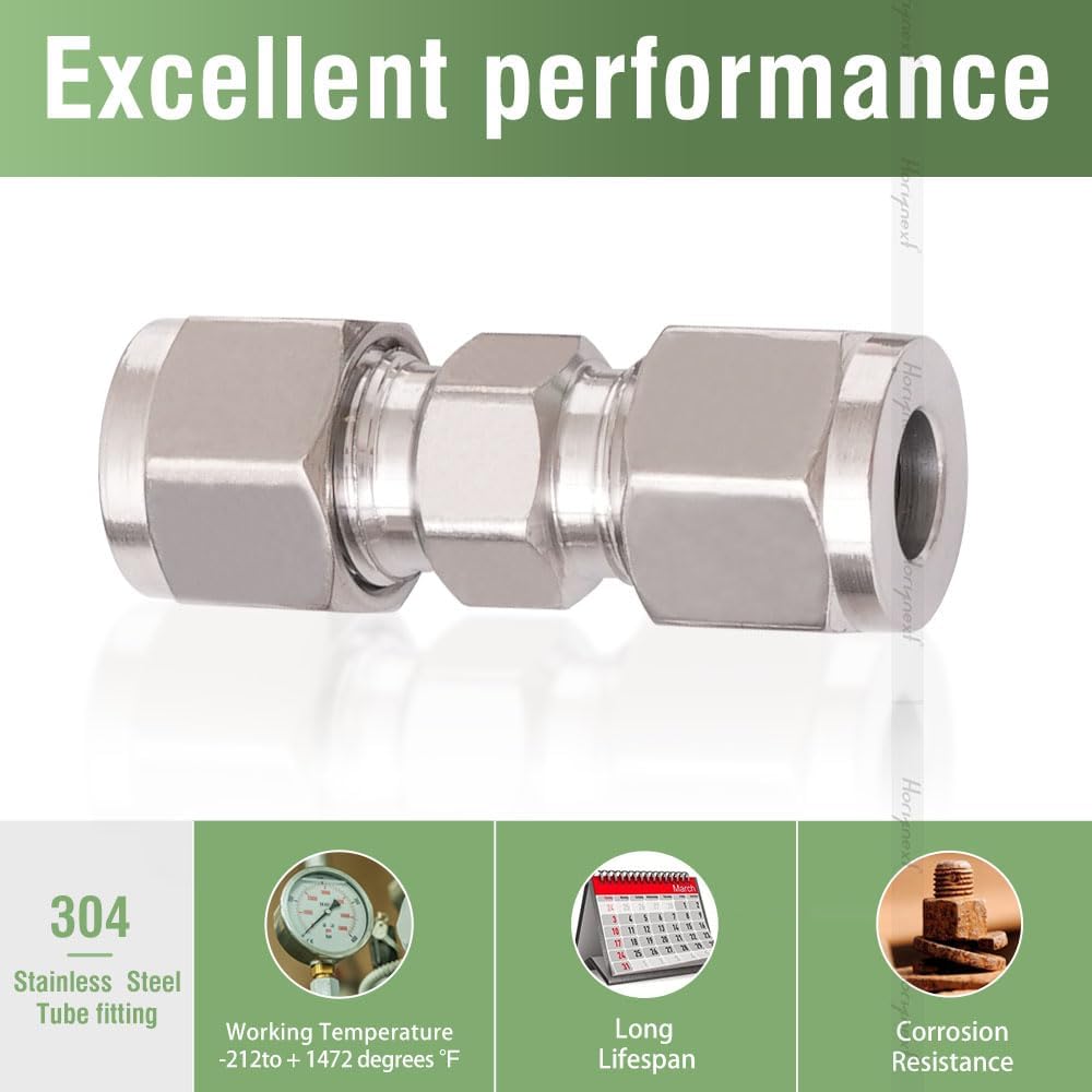 1/4 inch Stainless Steel 304 Compression Fitting for tube, connect air line brass pipe, adapt copper brake hose water fuel system (2 pcs)