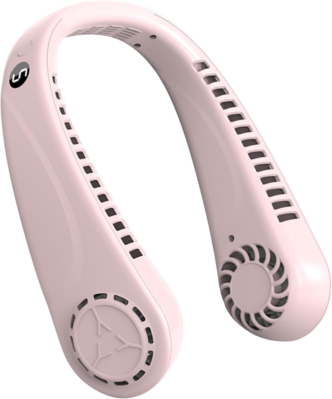 Portable Bladeless Hanging Neck Fans with Screen Display and 5 Speeds Levels, USB Rechargeable, 360° Cooling Wearable Personal Fan for Work Travel Sport Outdoor (Pink)