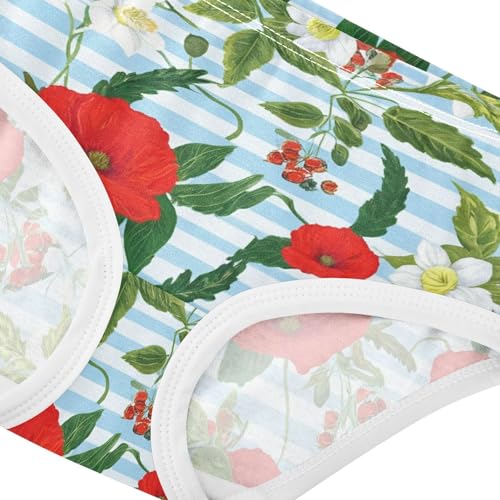 Animal Toddler Underwear Custom 2t Cotton Panties for Girl Floral Red Poppy Flowers Blue Briefs Kids Undies4