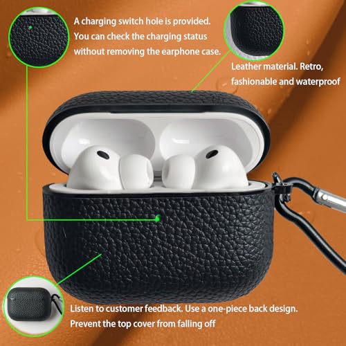 Image of for Leather AirPods Pro 3 Case 2025|Cute Hard Air Pods Pro 3 Case (Model A2700 /A2931)|with Keychain|Retro Airpod 3 Pro Cases for Man Women(Black)