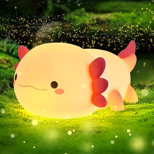 Euakee Axolotl Nachtlicht, Axolotls Lampe für Kinder, Aufladbar Touch LED Dimmbar Nachtlicht Kinder Stilllicht, Silikon Nachttischlampe Kinder, Zimmer Deko Geschenk für Kind Baby Mädchen Junge