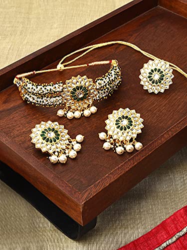 Women's Clustered Kundan Choker Necklace Earring & Ring Set, Gift