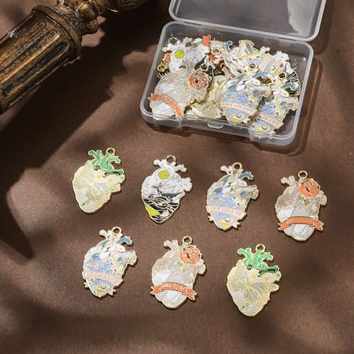 Airssory 20 Pcs 4 Styles Imitation Heart Enamel Alloy Charms Human Organ Shaped with Rose Butterfly Sun Sword Charms for DIY Jewellery Craft Decoration - Image 4