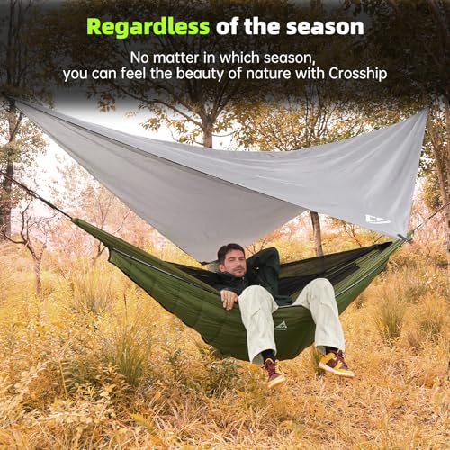 Image of Camping Hammock Mosquito Net with Rain Fly - Portable Parachute Nylon Backpacking Hammock for Outdoor, Hiking, Backpacking, Backyard, Beach, Travel (Hold Up to 500lbs)