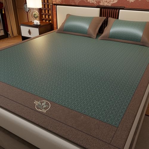 Esterilla Refrescante De Ratán For Cama, Plegable, Almohadilla Refrescante con Aroma De Hierbas Y Correas Antideslizantes, Colchoneta Portátil For Hogar, Dormitorio Y Viajes(Green,200 * 220cm)