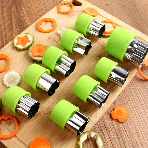 9 Pcs Vegetable Cutter Shapes Set, Stainless Steel Cookie Stamps Mold for Baking, Multi Shape Size Animal Cookie Cutters, Green - image 1