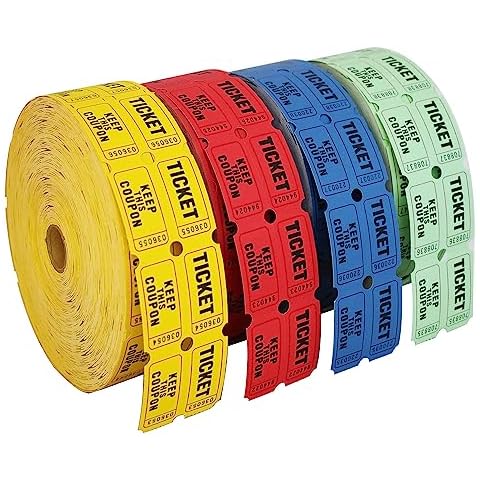 SEETOOOGAMES Raffle Tickets Double Roll - Full Set of 4 Colors, 2000 Tickets/Colors, 50/50 Raffle Tickets for Events (Red, Blue, Yellow, Green) Cover