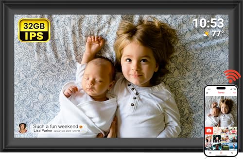 Frameo 15.6 Inch Large Digital Photo Frame, Digital Picture Frame WiFi, IPS HD Touch Screen, 32GB Storage, Photo Frame with Auto-Rotate Instant Share Photo/Video Sharing via Frameo App, Gift for Mom