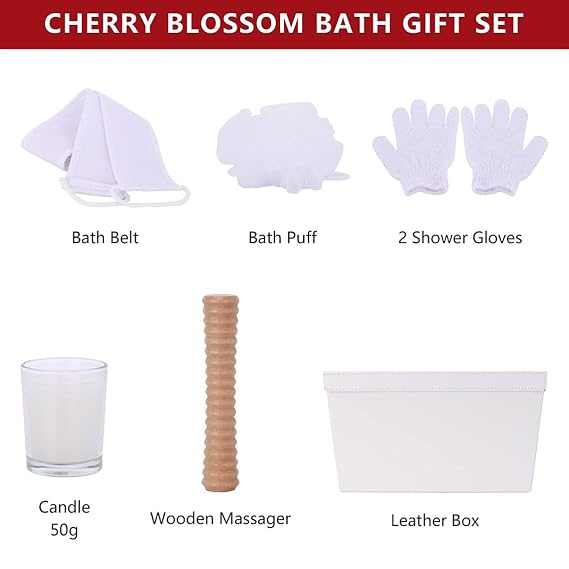 Spa Gift Basket For Women - Japanese Cherry Blossom Spa Set. Christmas Bath and Body Gift Basket for Girlfriend/Wife. Bath & Body for Holiday Gift #1 Spa Basket for Her
