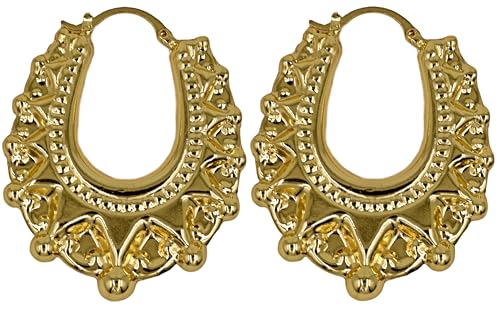 Vonchic Pendientes de aro chapados en oro de 18 quilates estilo victoriano gitano criollo | Aros ovalados ligeros y largos de 50 mm para mujeres y adolescentes, incluye caja de joyería Vonchic, Large,