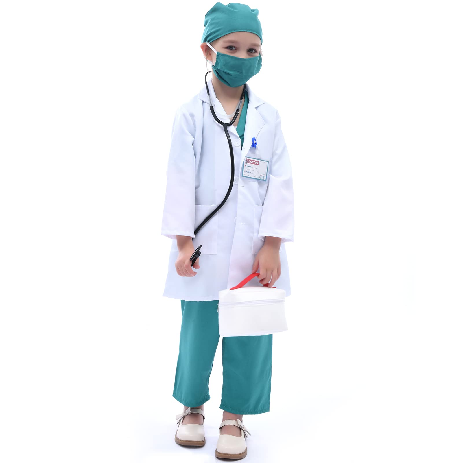 Arztkoffer Kinder Kostüm Arzt Kinder Arztkittel Kinder Verkleidungskiste mit Doktor Rollenspiel Zubehör Fasching Halloween Geschenke für Kinder Jungen Mädchen 3 4 5 6 7 8 9 10 Jahre