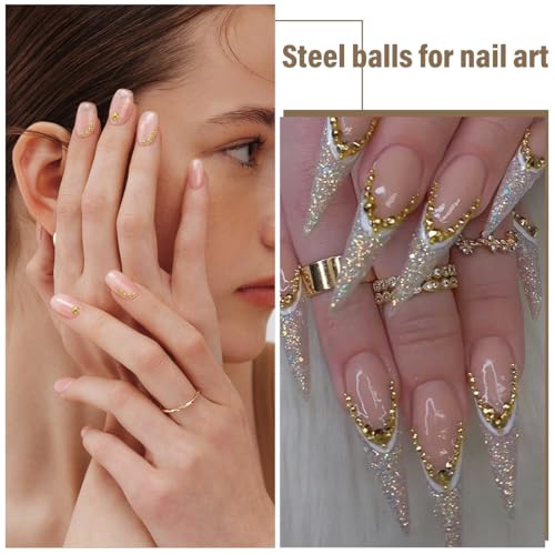 EYVRPAU 1 Stück Nail Art Perlen flache Rückseite Perlen Nail Charms Nail Art Supplies Design Nagelzubehör Strass mit Pinzette (Verschiedene Größen) (Gold)