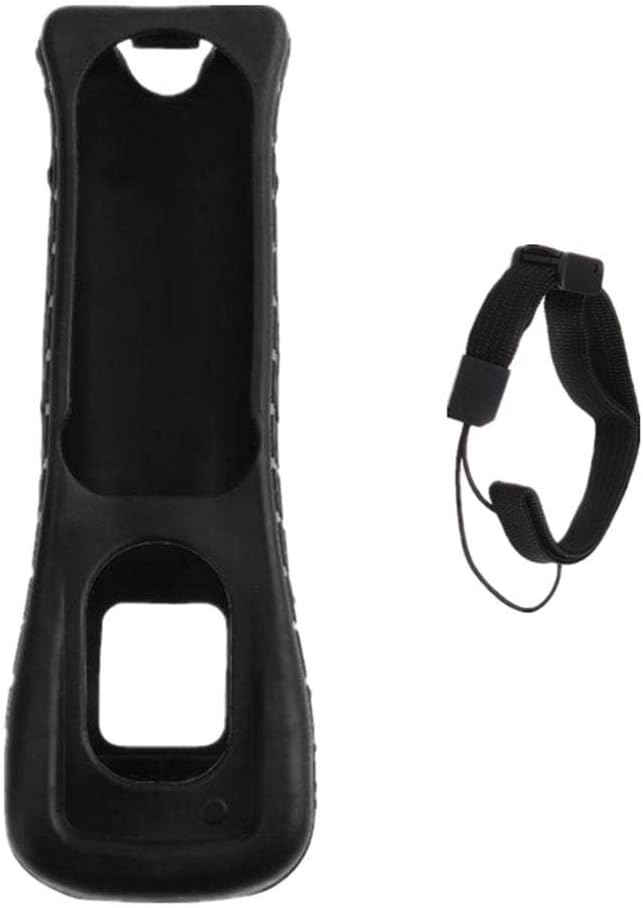 Remote Controller Wrist Strap Silicone Protective Case and Wrist Strap Compatible for Wii Remote Controller (Black)