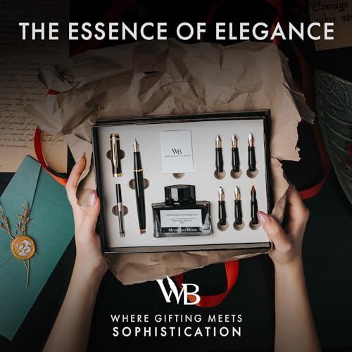 Image of Wordsworth & Black Luxury Calligraphy Pen Set for Writing, 6 Nibs, Black | Fountain Ink Bottle, Cartridges & Refill Converter, Refillable, Black, High End Gift for Men & Women, Journaling & Lettering