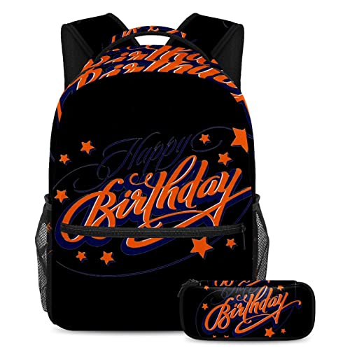 Lot de 2 sacs à dos Happy Birthday multicolores avec trousse d'école pour étudiants