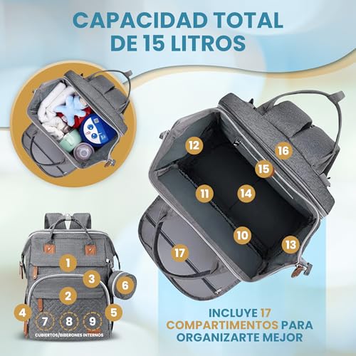 Treboler Mochila Bebe Pañalera con Cambiador Portátil y Cuna Plegable - Mochila Carro Bebé Impermeable Gran Capacidad - imagen 5