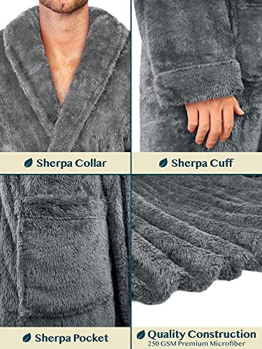 Image of PAVILIA Mens Soft Robe, Plush Fluffy Fleece Bathrobe Men, Long Sherpa Shaggy Spa Robe