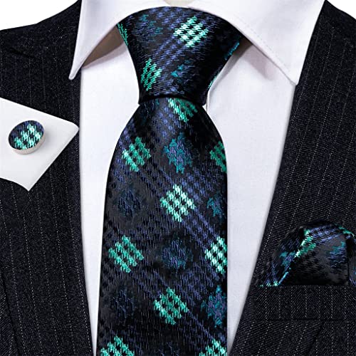 Set de corbata para hombre verde con cuadros y accesorios miniatura 3